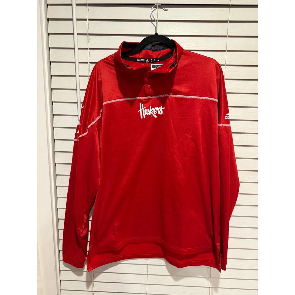 Adidas Nebraska Huskers Snap Neck Pullover Sweatshirt Mens Large Red NCAA‎